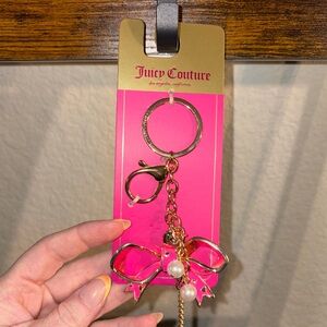 Juicy Couture Pink Bow Bag Charm Keychain Gold Tone Pearl Accent NWT